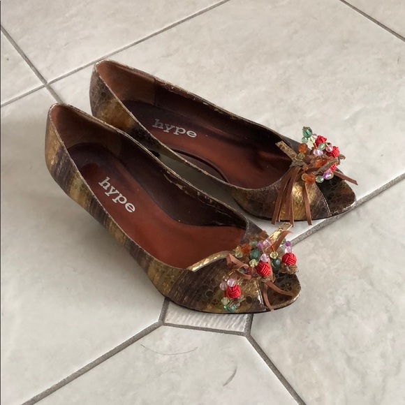 Bronze peep toe kitten heel pumps - Picture 1 of 8